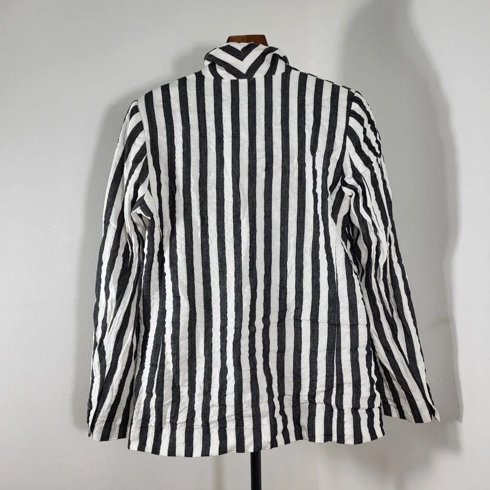 HM Womens Black White Striped Linen Blend Blazer Jacket Size 6 Single Button